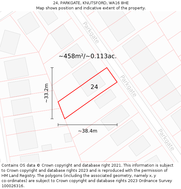 24, PARKGATE, KNUTSFORD, WA16 8HE: Plot and title map