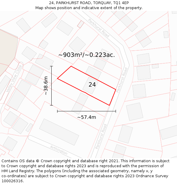 24, PARKHURST ROAD, TORQUAY, TQ1 4EP: Plot and title map