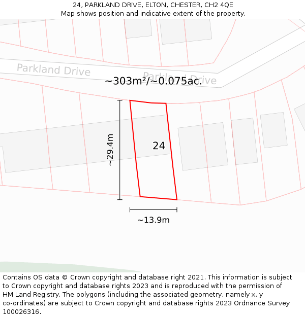 24, PARKLAND DRIVE, ELTON, CHESTER, CH2 4QE: Plot and title map