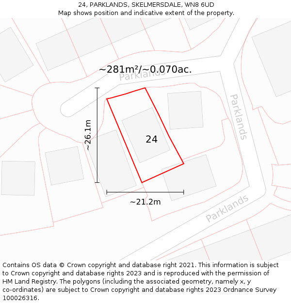 24, PARKLANDS, SKELMERSDALE, WN8 6UD: Plot and title map