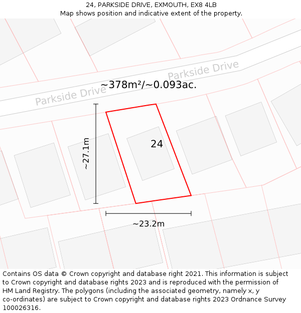 24, PARKSIDE DRIVE, EXMOUTH, EX8 4LB: Plot and title map