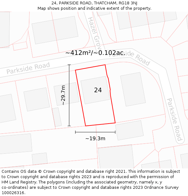 24, PARKSIDE ROAD, THATCHAM, RG18 3NJ: Plot and title map