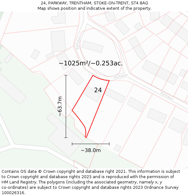 24, PARKWAY, TRENTHAM, STOKE-ON-TRENT, ST4 8AG: Plot and title map