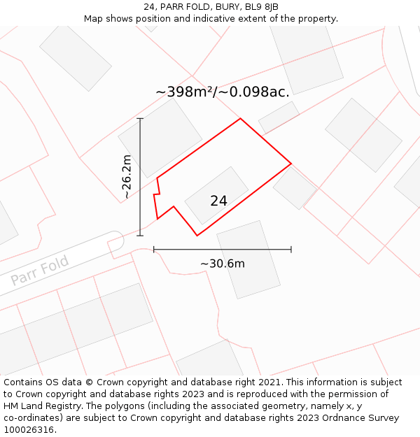 24, PARR FOLD, BURY, BL9 8JB: Plot and title map