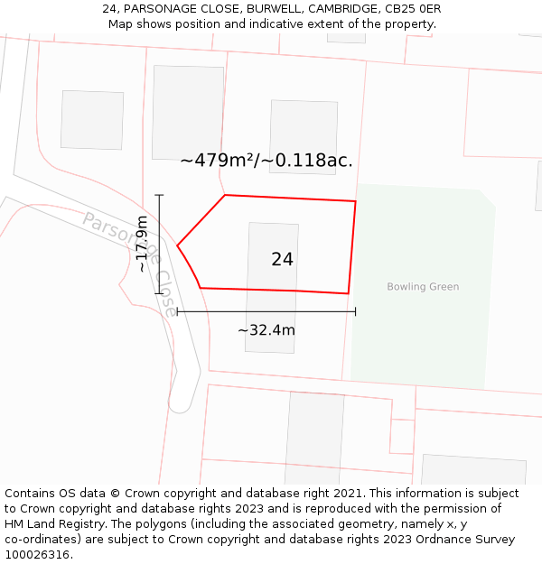 24, PARSONAGE CLOSE, BURWELL, CAMBRIDGE, CB25 0ER: Plot and title map