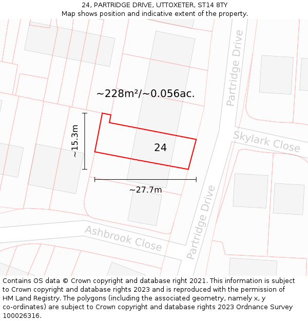 24, PARTRIDGE DRIVE, UTTOXETER, ST14 8TY: Plot and title map