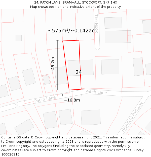 24, PATCH LANE, BRAMHALL, STOCKPORT, SK7 1HX: Plot and title map