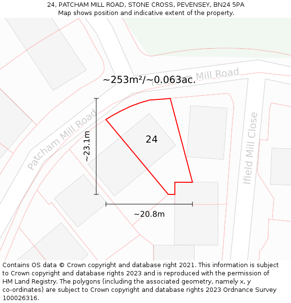 24, PATCHAM MILL ROAD, STONE CROSS, PEVENSEY, BN24 5PA: Plot and title map