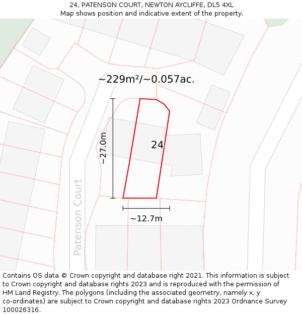 24, PATENSON COURT, NEWTON AYCLIFFE, DL5 4XL: Plot and title map