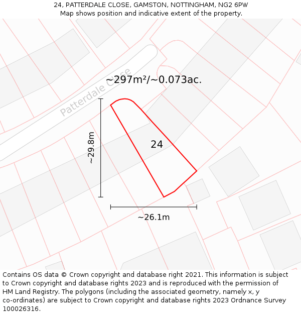24, PATTERDALE CLOSE, GAMSTON, NOTTINGHAM, NG2 6PW: Plot and title map