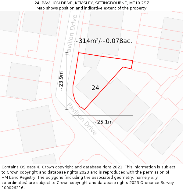 24, PAVILION DRIVE, KEMSLEY, SITTINGBOURNE, ME10 2SZ: Plot and title map