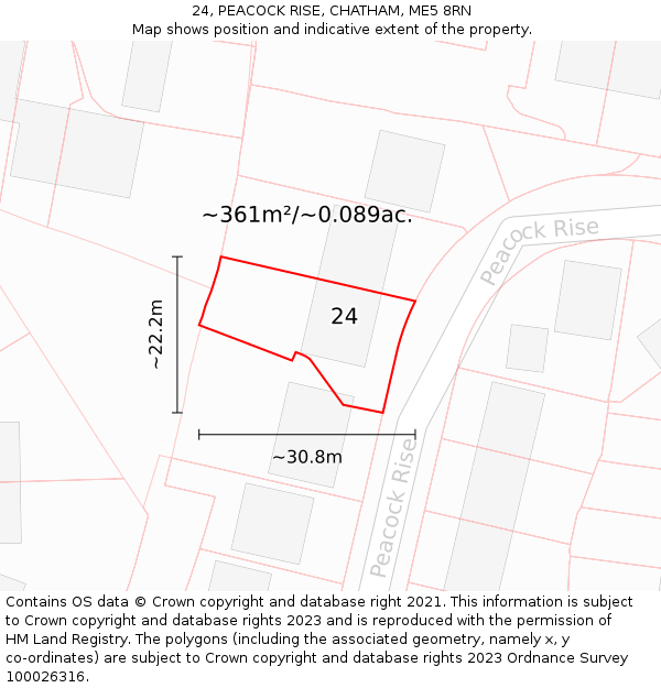 24, PEACOCK RISE, CHATHAM, ME5 8RN: Plot and title map