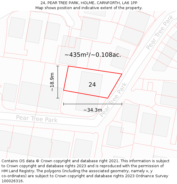 24, PEAR TREE PARK, HOLME, CARNFORTH, LA6 1PP: Plot and title map
