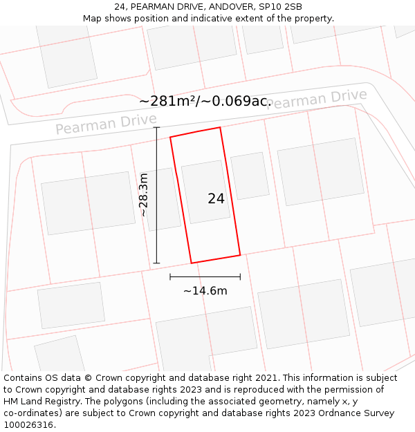 24, PEARMAN DRIVE, ANDOVER, SP10 2SB: Plot and title map