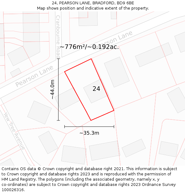 24, PEARSON LANE, BRADFORD, BD9 6BE: Plot and title map