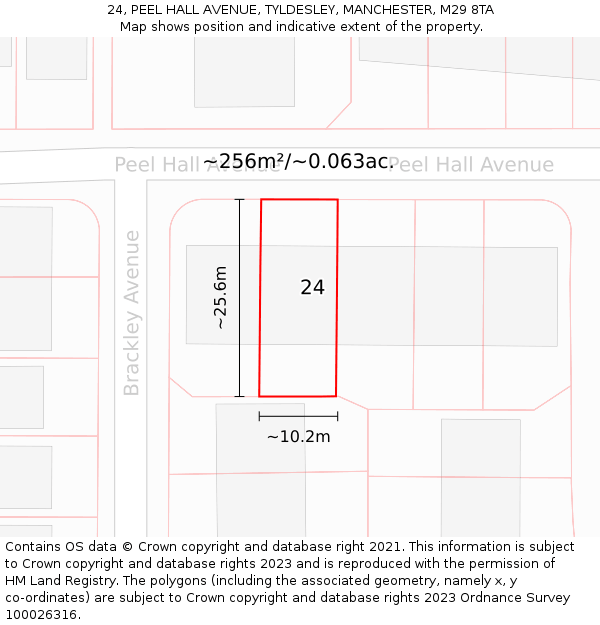 24, PEEL HALL AVENUE, TYLDESLEY, MANCHESTER, M29 8TA: Plot and title map