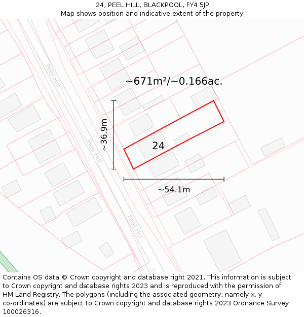 24, PEEL HILL, BLACKPOOL, FY4 5JP: Plot and title map