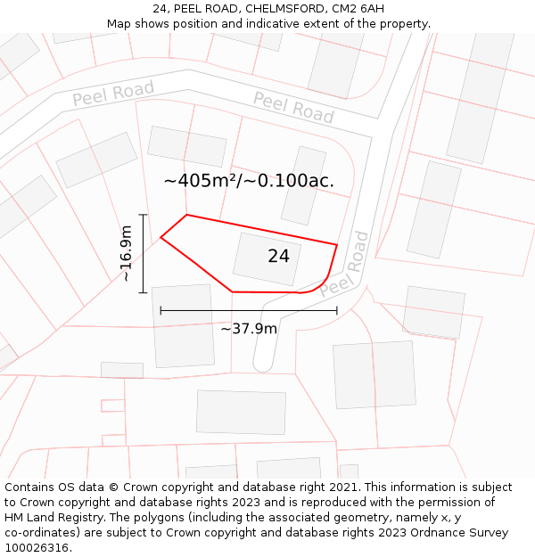 24, PEEL ROAD, CHELMSFORD, CM2 6AH: Plot and title map