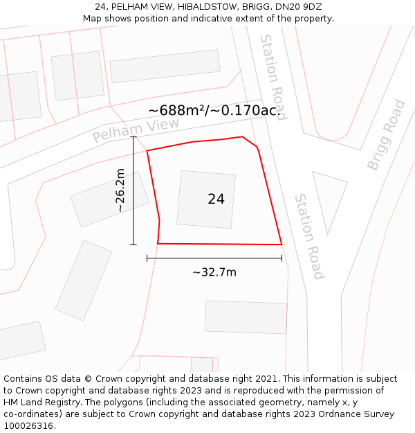 24, PELHAM VIEW, HIBALDSTOW, BRIGG, DN20 9DZ: Plot and title map