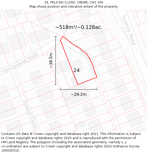 24, PELICAN CLOSE, CREWE, CW1 5YA: Plot and title map