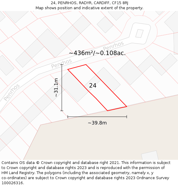 24, PENRHOS, RADYR, CARDIFF, CF15 8RJ: Plot and title map