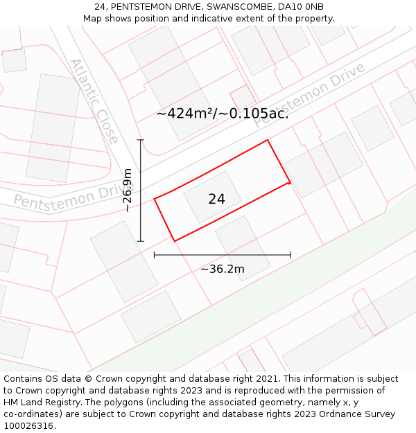 24, PENTSTEMON DRIVE, SWANSCOMBE, DA10 0NB: Plot and title map