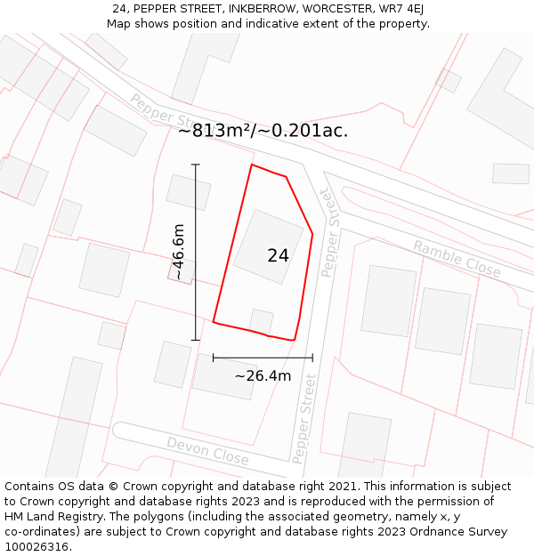 24, PEPPER STREET, INKBERROW, WORCESTER, WR7 4EJ: Plot and title map