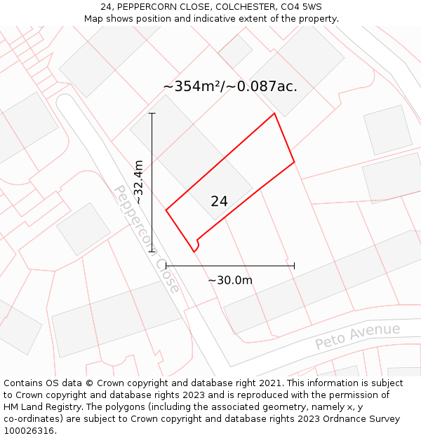 24, PEPPERCORN CLOSE, COLCHESTER, CO4 5WS: Plot and title map