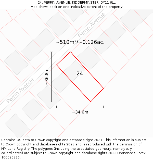 24, PERRIN AVENUE, KIDDERMINSTER, DY11 6LL: Plot and title map