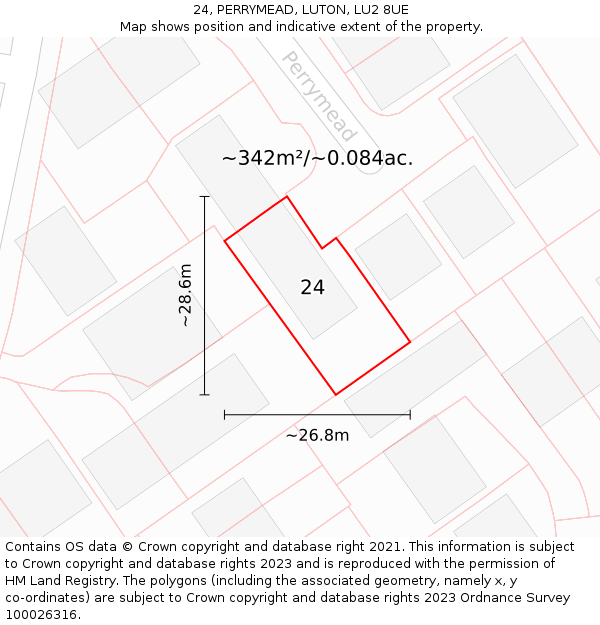 24, PERRYMEAD, LUTON, LU2 8UE: Plot and title map