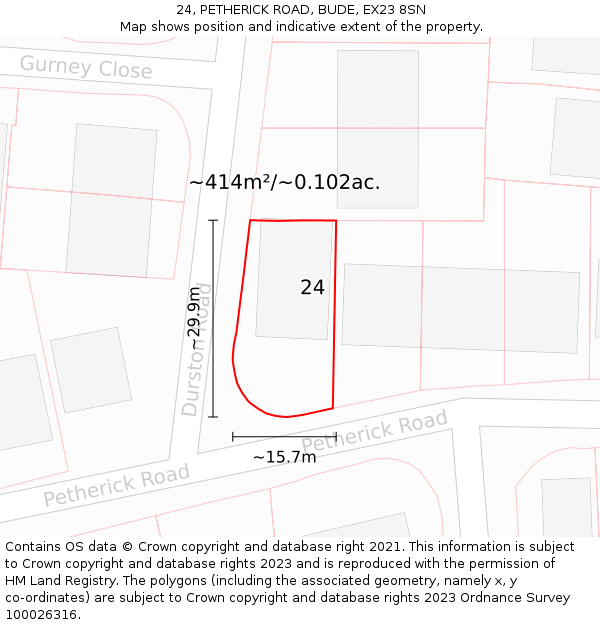 24, PETHERICK ROAD, BUDE, EX23 8SN: Plot and title map