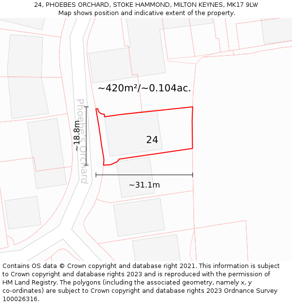 24, PHOEBES ORCHARD, STOKE HAMMOND, MILTON KEYNES, MK17 9LW: Plot and title map