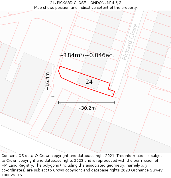 24, PICKARD CLOSE, LONDON, N14 6JG: Plot and title map