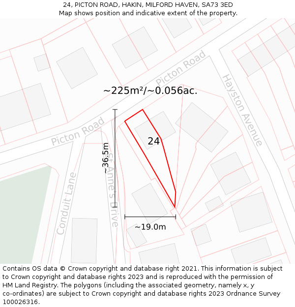 24, PICTON ROAD, HAKIN, MILFORD HAVEN, SA73 3ED: Plot and title map