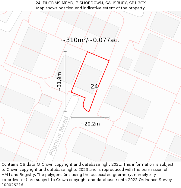 24, PILGRIMS MEAD, BISHOPDOWN, SALISBURY, SP1 3GX: Plot and title map