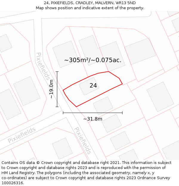 24, PIXIEFIELDS, CRADLEY, MALVERN, WR13 5ND: Plot and title map