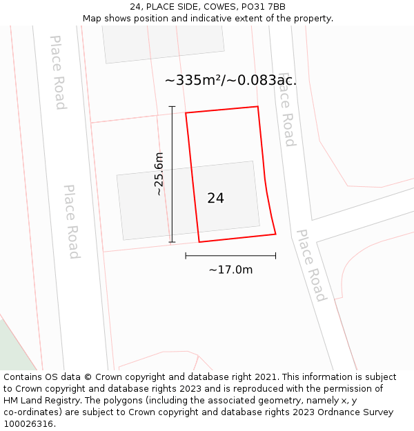 24, PLACE SIDE, COWES, PO31 7BB: Plot and title map