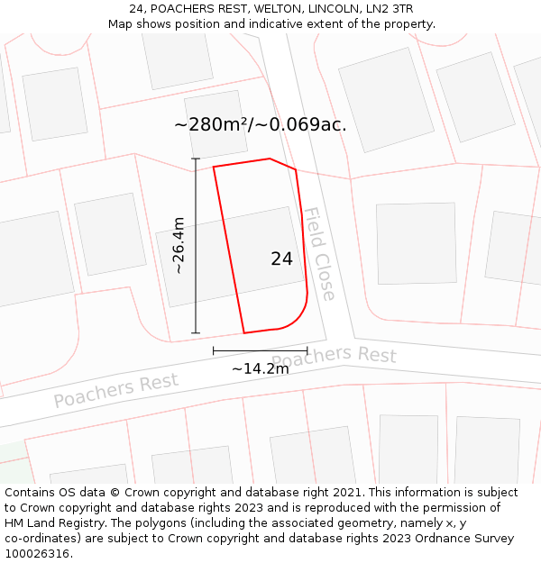 24, POACHERS REST, WELTON, LINCOLN, LN2 3TR: Plot and title map
