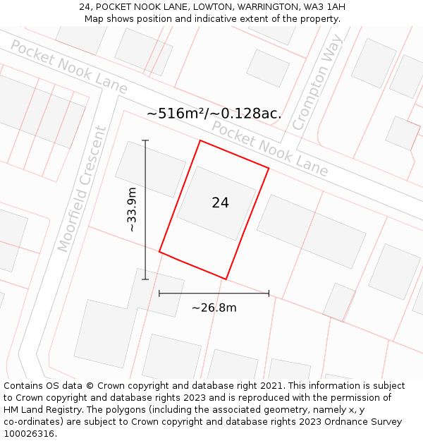 24, POCKET NOOK LANE, LOWTON, WARRINGTON, WA3 1AH: Plot and title map