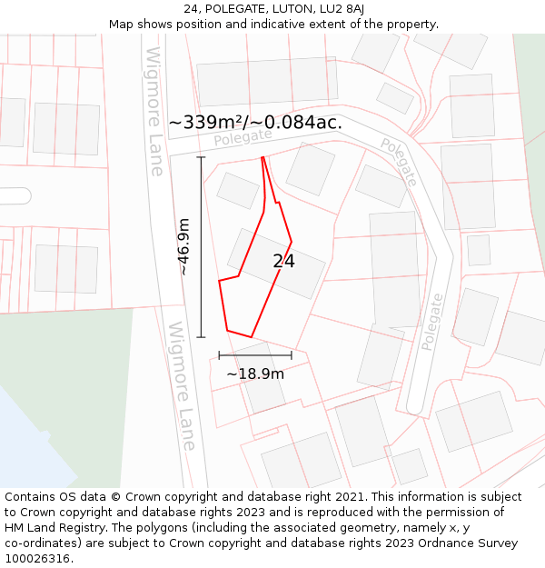 24, POLEGATE, LUTON, LU2 8AJ: Plot and title map