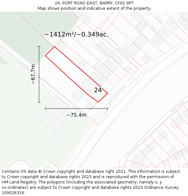 24, PORT ROAD EAST, BARRY, CF62 9PT: Plot and title map