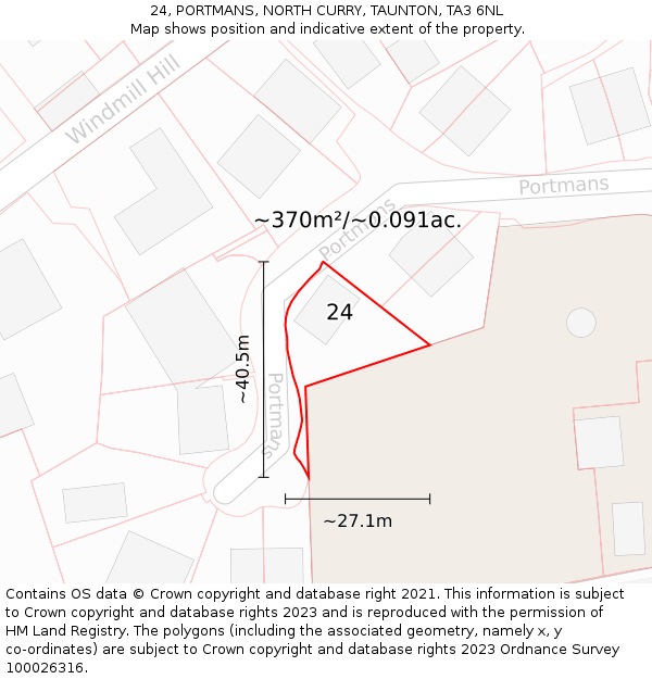 24, PORTMANS, NORTH CURRY, TAUNTON, TA3 6NL: Plot and title map