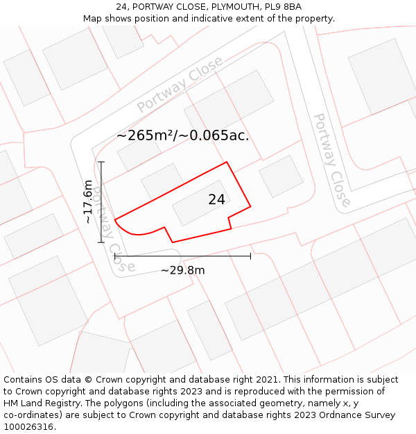 24, PORTWAY CLOSE, PLYMOUTH, PL9 8BA: Plot and title map