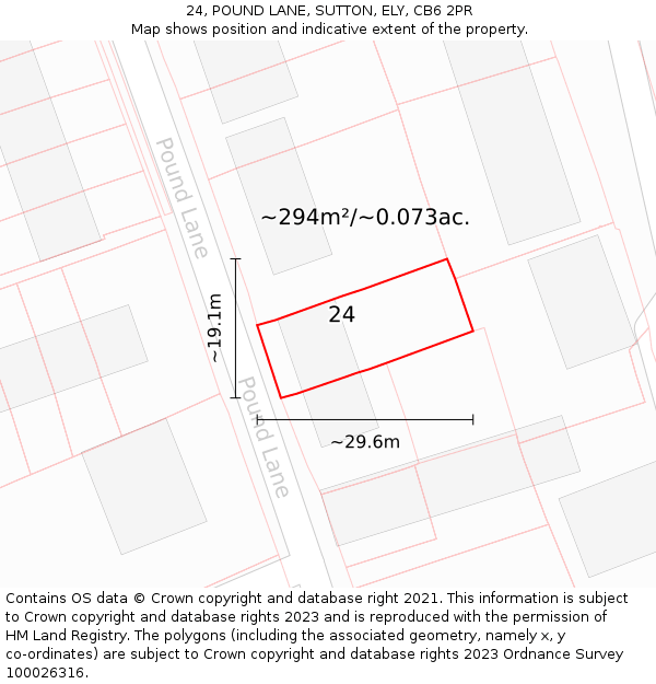 24, POUND LANE, SUTTON, ELY, CB6 2PR: Plot and title map