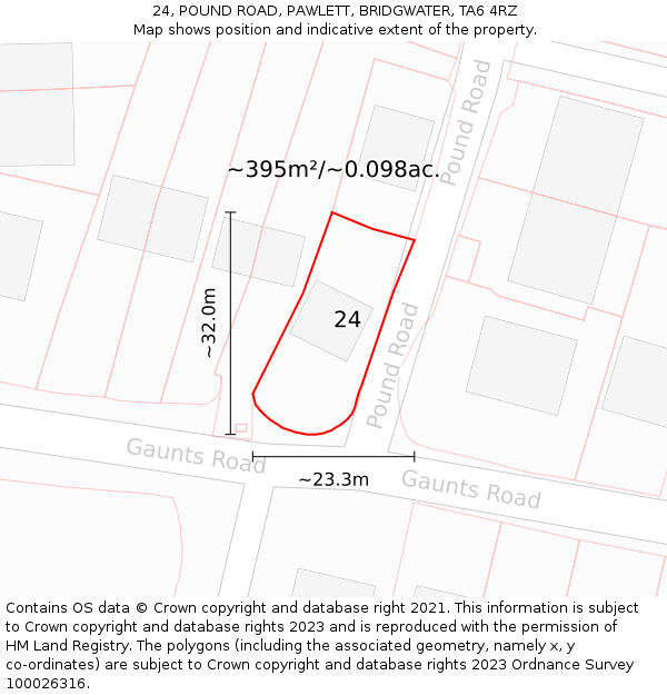 24, POUND ROAD, PAWLETT, BRIDGWATER, TA6 4RZ: Plot and title map