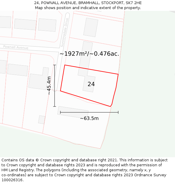 24, POWNALL AVENUE, BRAMHALL, STOCKPORT, SK7 2HE: Plot and title map