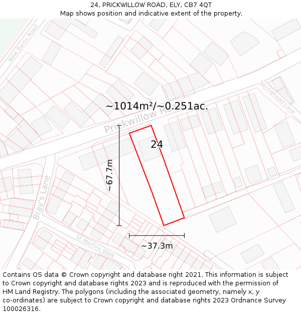 24, PRICKWILLOW ROAD, ELY, CB7 4QT: Plot and title map