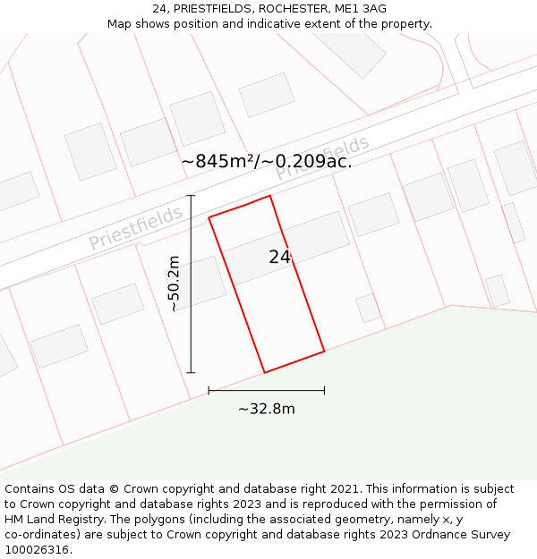 24, PRIESTFIELDS, ROCHESTER, ME1 3AG: Plot and title map