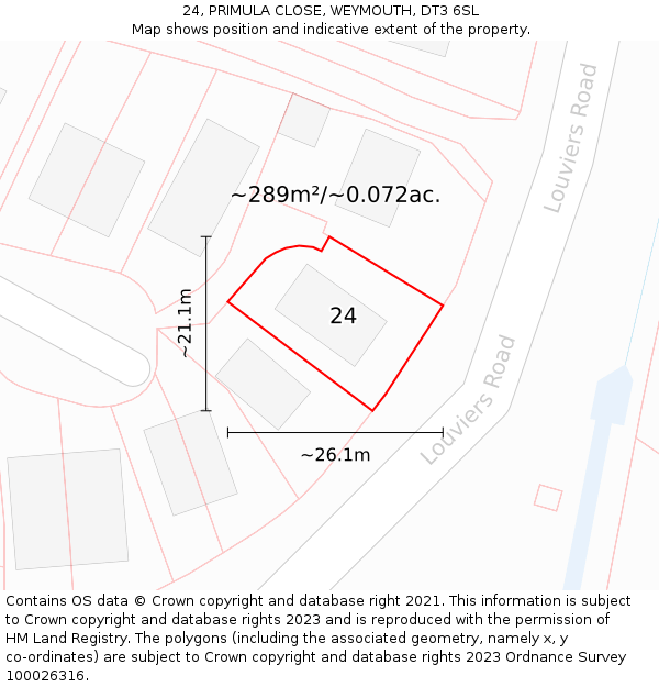 24, PRIMULA CLOSE, WEYMOUTH, DT3 6SL: Plot and title map