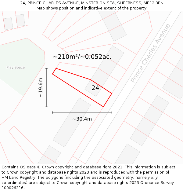 24, PRINCE CHARLES AVENUE, MINSTER ON SEA, SHEERNESS, ME12 3PN: Plot and title map